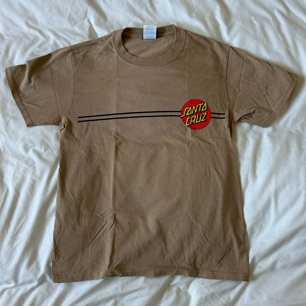 Santa Cruz Skateboards Logo Tee Tan Red Graphic Shirt Youth L | 100% Cotton